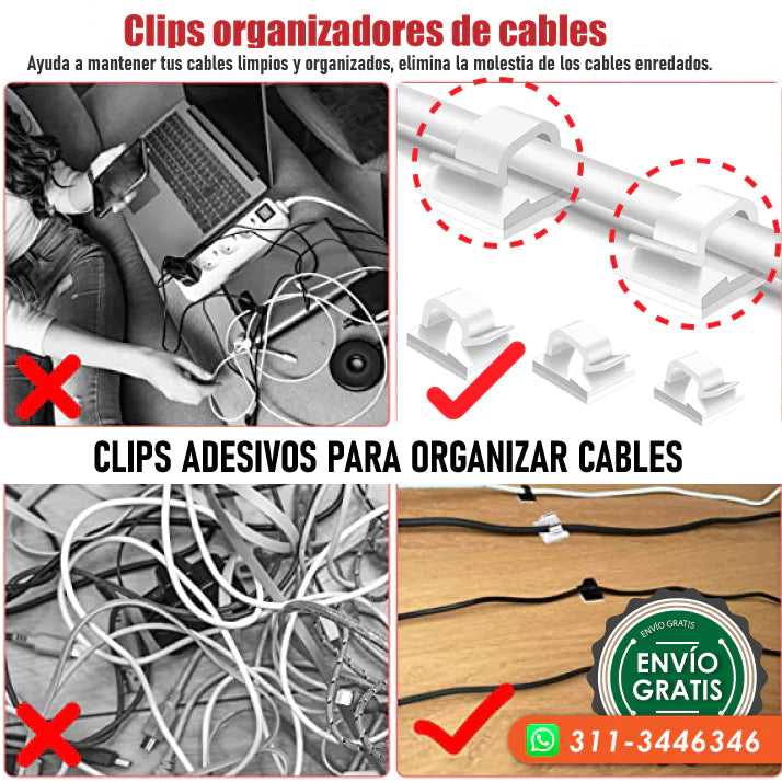 Clips adhesivos para organizar cables